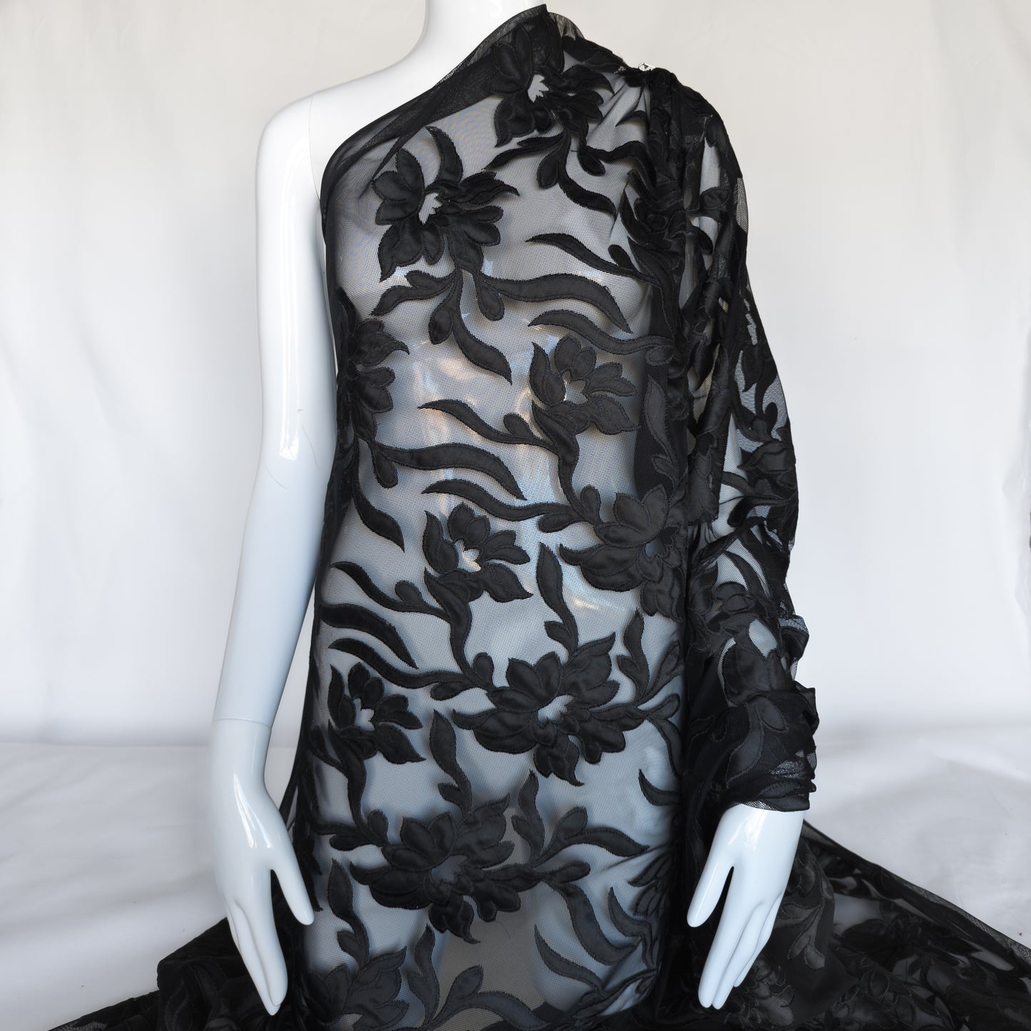 Sheer Embroidered Netting in Black