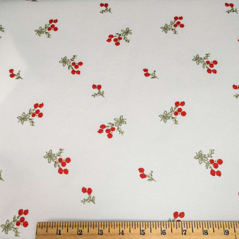 Ivory Crepe Embroidered Delicate Red-Orange Flowers