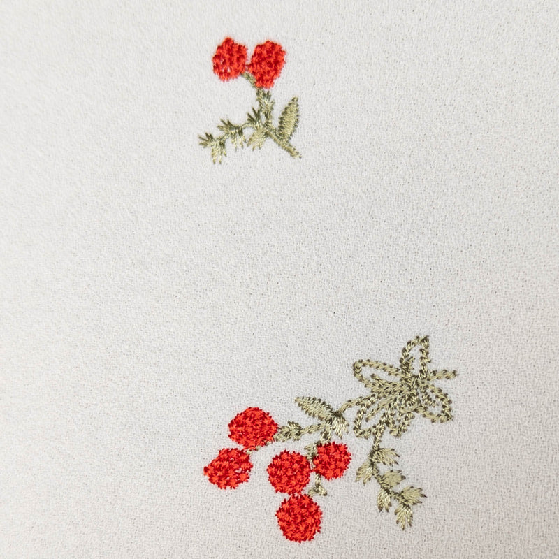 Ivory Crepe Embroidered Delicate Red-Orange Flowers