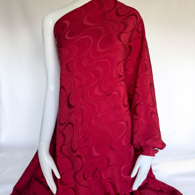 Red with Shiny Curved Lines Jacquard