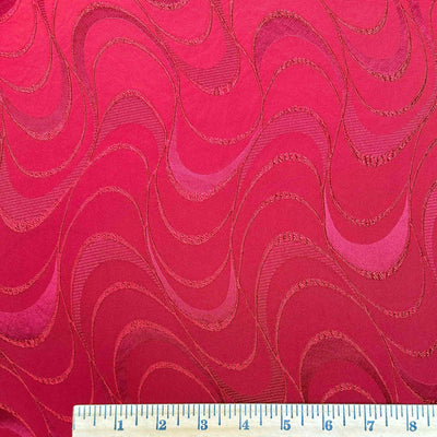 Red with Shiny Curved Lines Jacquard