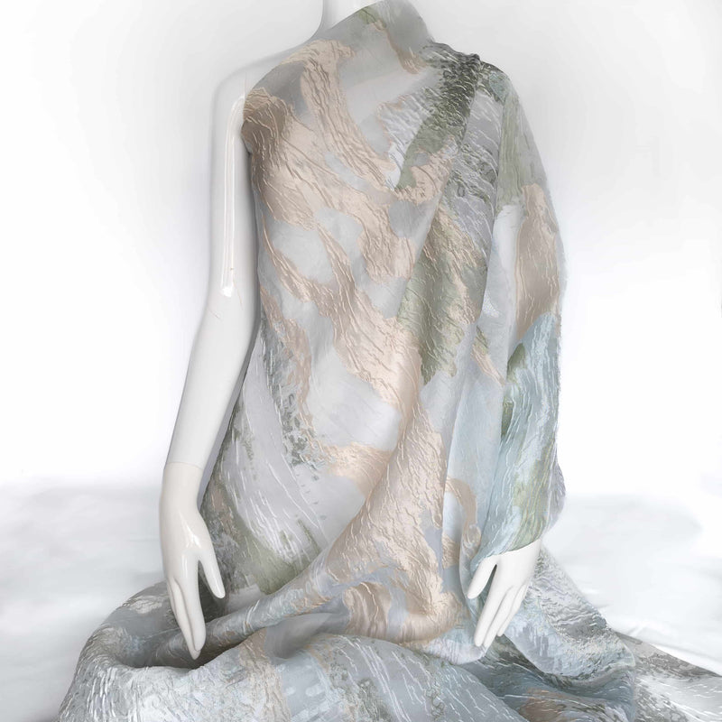 Light Blue, Mint, Beige Fil coupé Jacquard Organza Silk