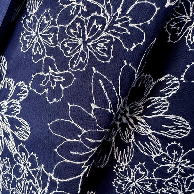 Navy With White Floral Embroidery