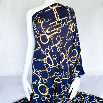Navy Blue with Gold Chain Print Knit