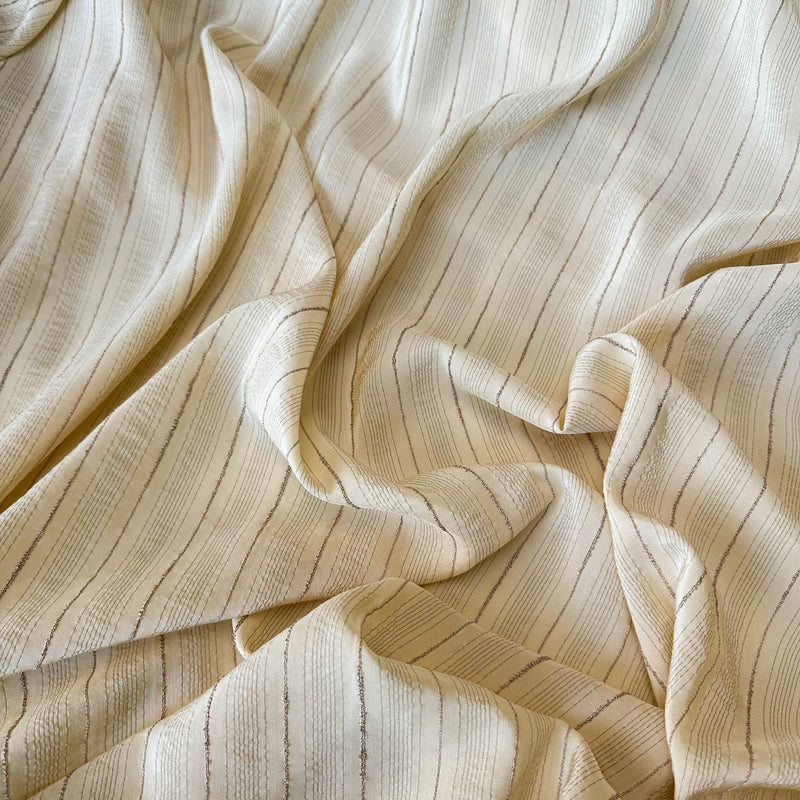 Ivory Silk with gold metallic thin stripes